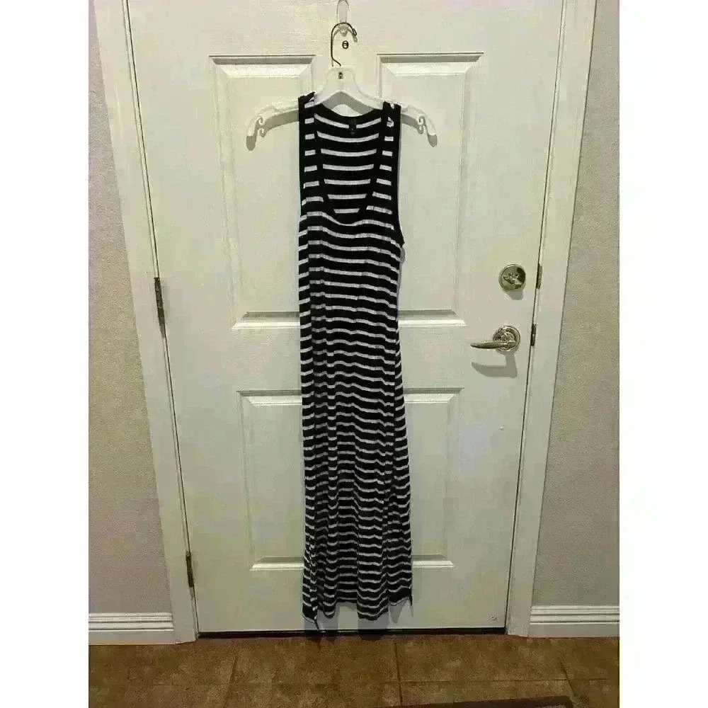 J crew Womens Size XS Black White striped maxi dress casual soft comfy Stretch - Picture 3 of 8